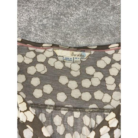 boden lyocell wool blouse tan white print soft tassel peasant sleeve - Picture 6 of 11